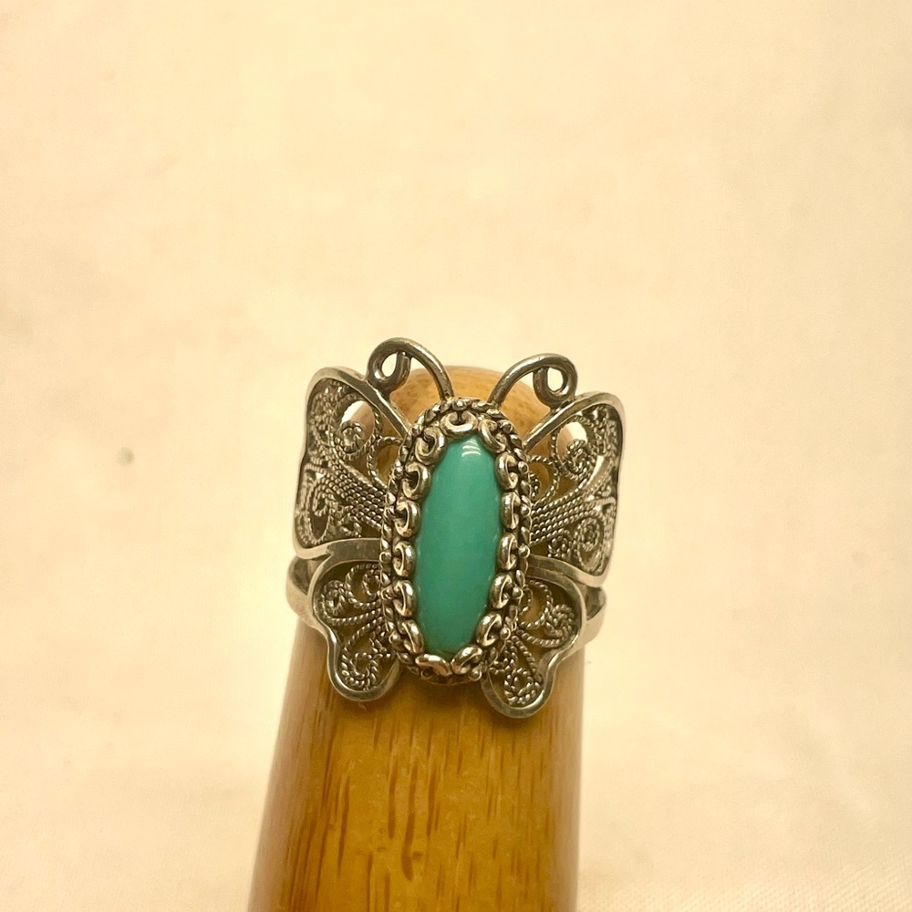 Vintage Sterling Silver and Turquoise Butterfly Ring Sz9 925 DGS Turkey